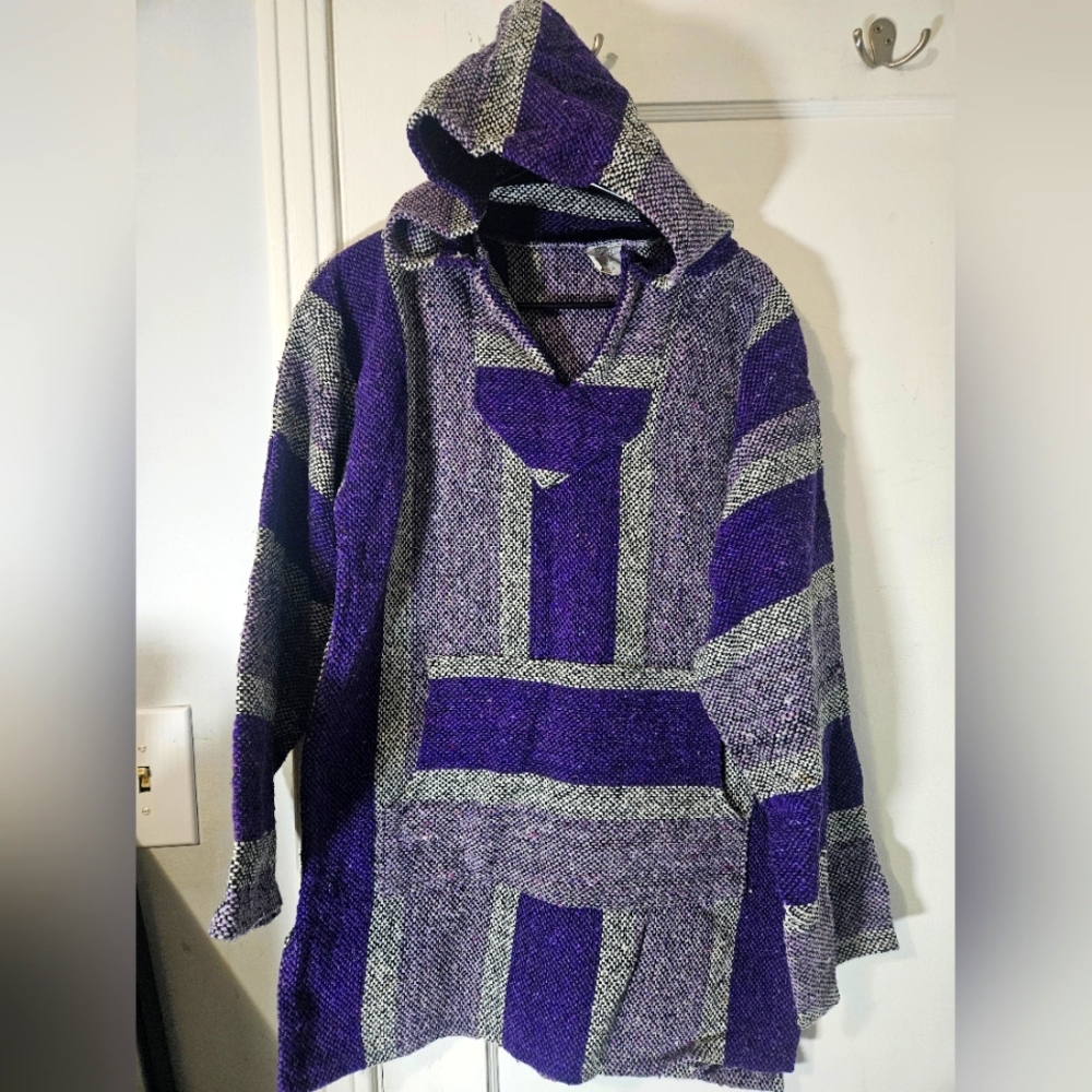Mexport authentic Mexican woven Baja Hoodie/Pancho Mens Medium